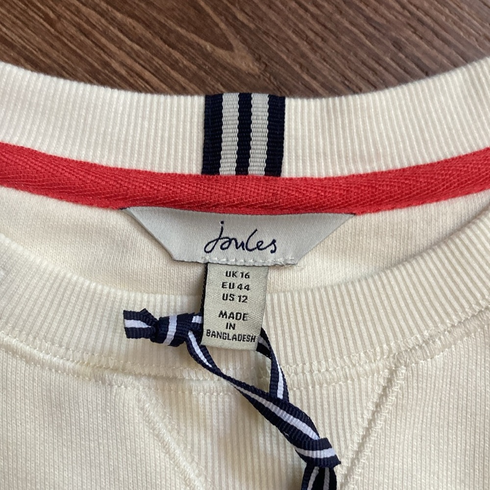 Joules Red and Yellow Monique Crewneck Rainbow Striped Sweatshirt Women’s 12 NWT - Picture 2 of 9